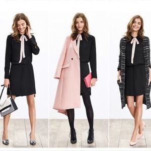 Banana Republic Black & Dusty Pink Bow Collar Neck Dressy Shirtdress Size 4